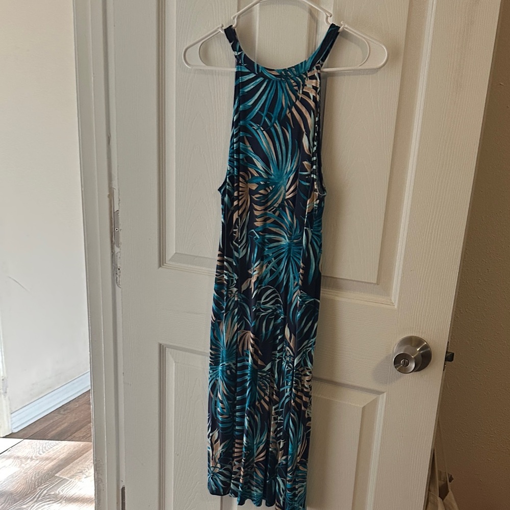 Time and Tru Blue and Tan Patterned Dress